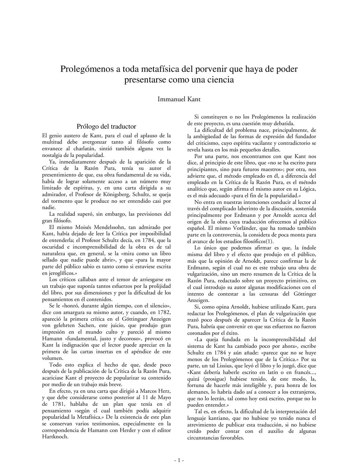 Prolegómenos a toda metafísica del porvenir que haya de poder presentarse como una ciencia